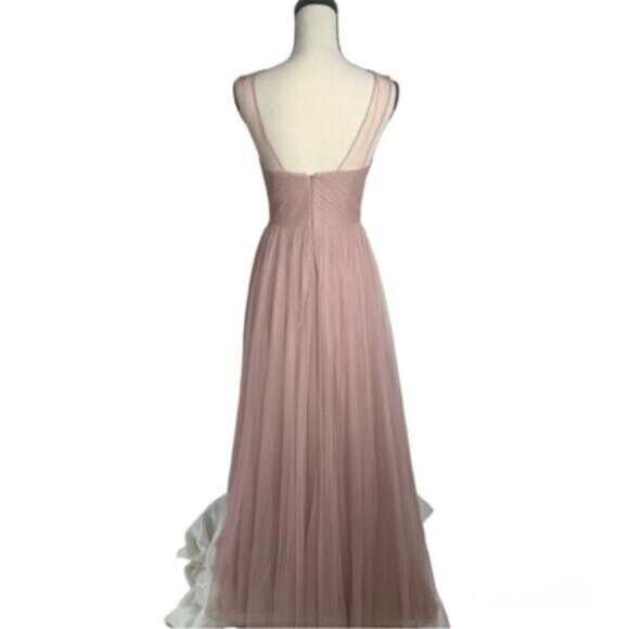 Reverly Blush Tulle Illusion Neckline Evening Gown - Picture 3 of 13